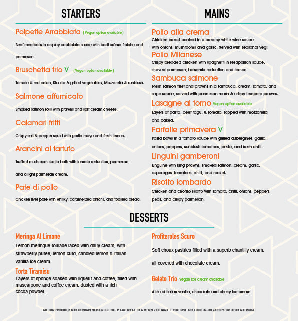 The Moda Italian Restaurant menu